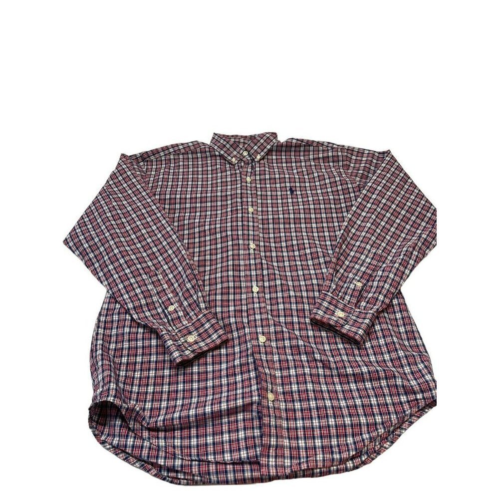 Ralph Lauren Shirt Boys XL 20 Red White Blue Plaid Long Sleeve